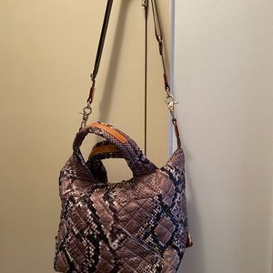MZ Wallace Sutton Brown snakeskin and leather purse